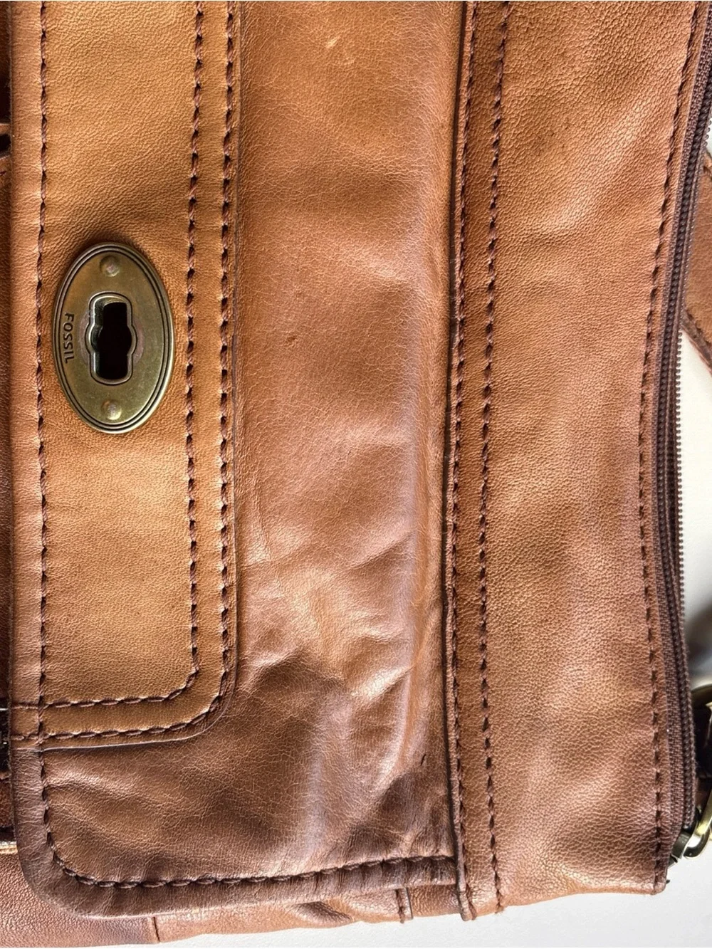 Vintage Fossil Stanton Top Zip Crossbody Leather Satchel